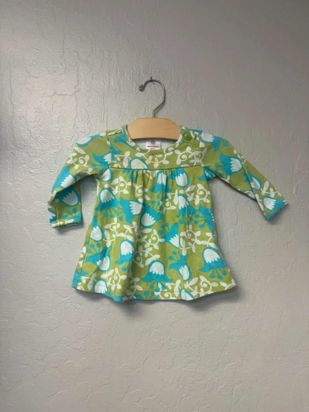 $14 ADD ON Hanna Andersson White Green Floral Dress 3-6M Flowers Mini Boden Zara
